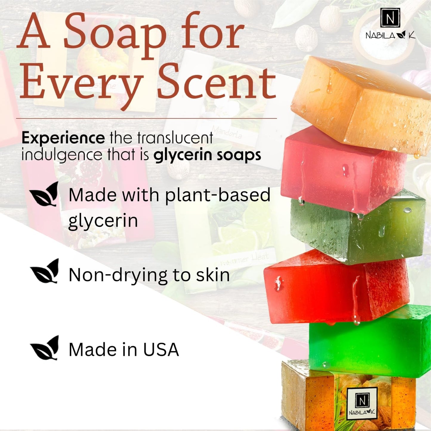 Nabila K Jazz Glycerin Bar Soap | Jasmine Scent | Natural, Vegan, Hypoallergenic | 100% Vegetable Glycerin, Sulfate-Free, Paraben-Free | 4.5 oz Beauty & Personal Care Nabila K