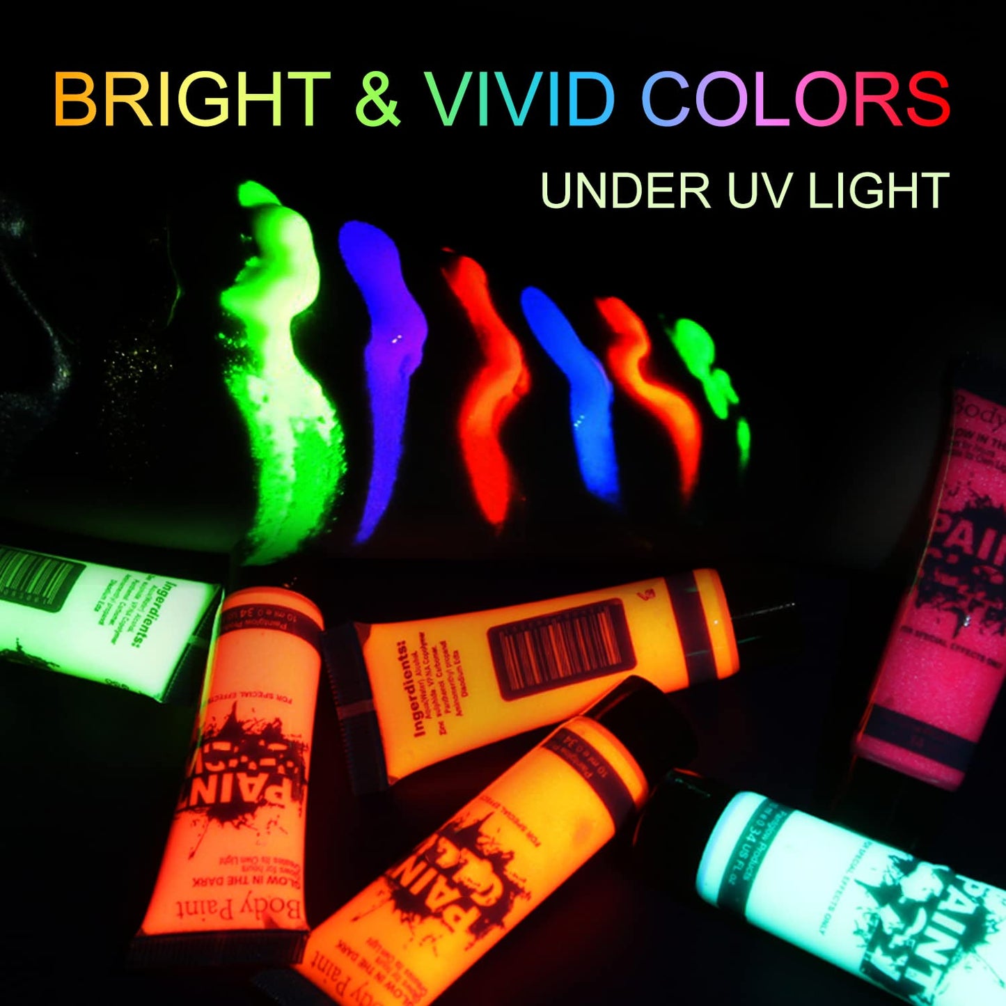 HomeHere Glow in Dark Face Body Paint UV Blacklight Neon Fluorescent 0.34oz Set of 6 Tubes