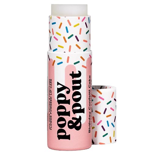 Poppy & Pout Birthday Cake Jumbo Lip Balm | All Natural Lip Balms & Moisturizers | Hydrates with Beeswax, Vitamin E, Organic Coconut Oil |