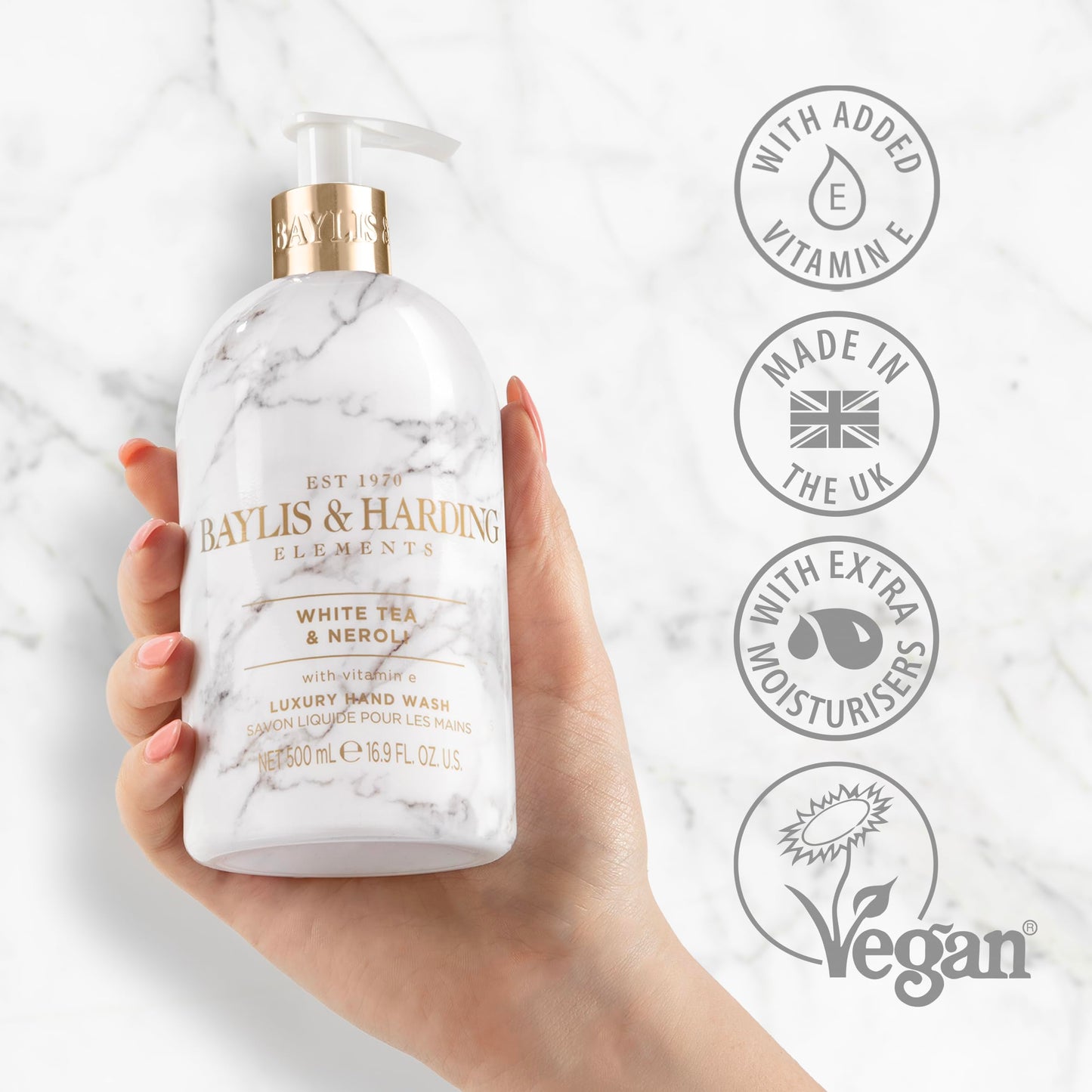 Baylis & Harding Liquid Hand Soap Wash with Dispenser, Elements, White Tea & Neroli, 16.9oz/500ml