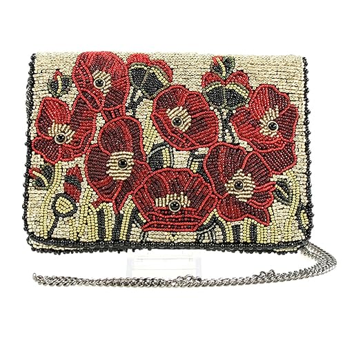 Mary Frances Poppies Beaded Mini Crossbody Handbag, Silver