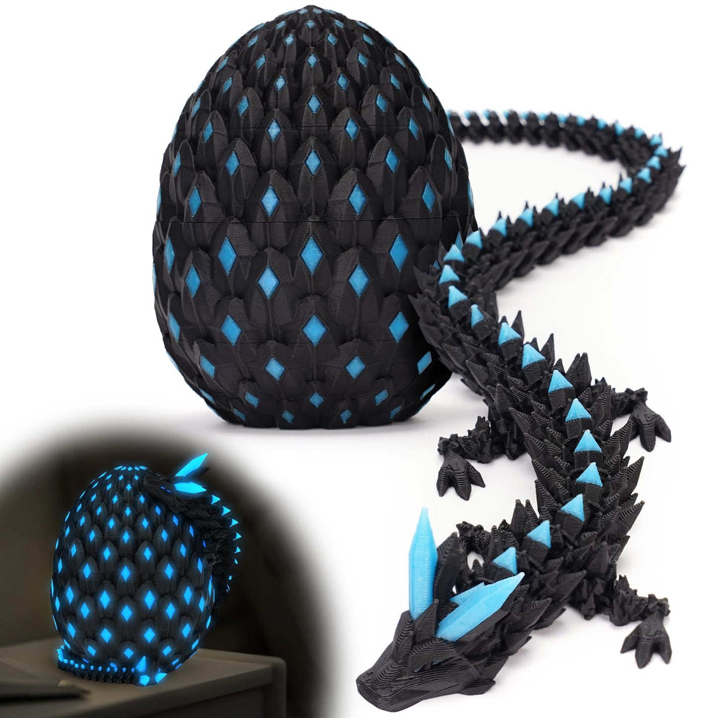 3D Printed Mystery Dragon Egg – Glow-in-the-Dark Articulated Dinosaur Fidget Toy, Crystal Dino Eggs for Kids 5-12, Boys & Girls Home Decor
