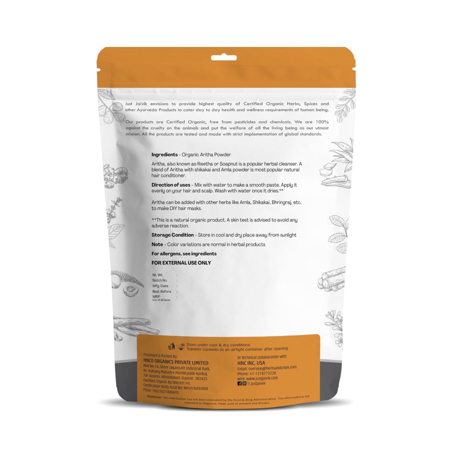 100% Organic Certified Aritha Powder (Soap Nut Powder) 227g /0.5 LB/ 08oz - Organic Hair Cleansing and Conditioning Product