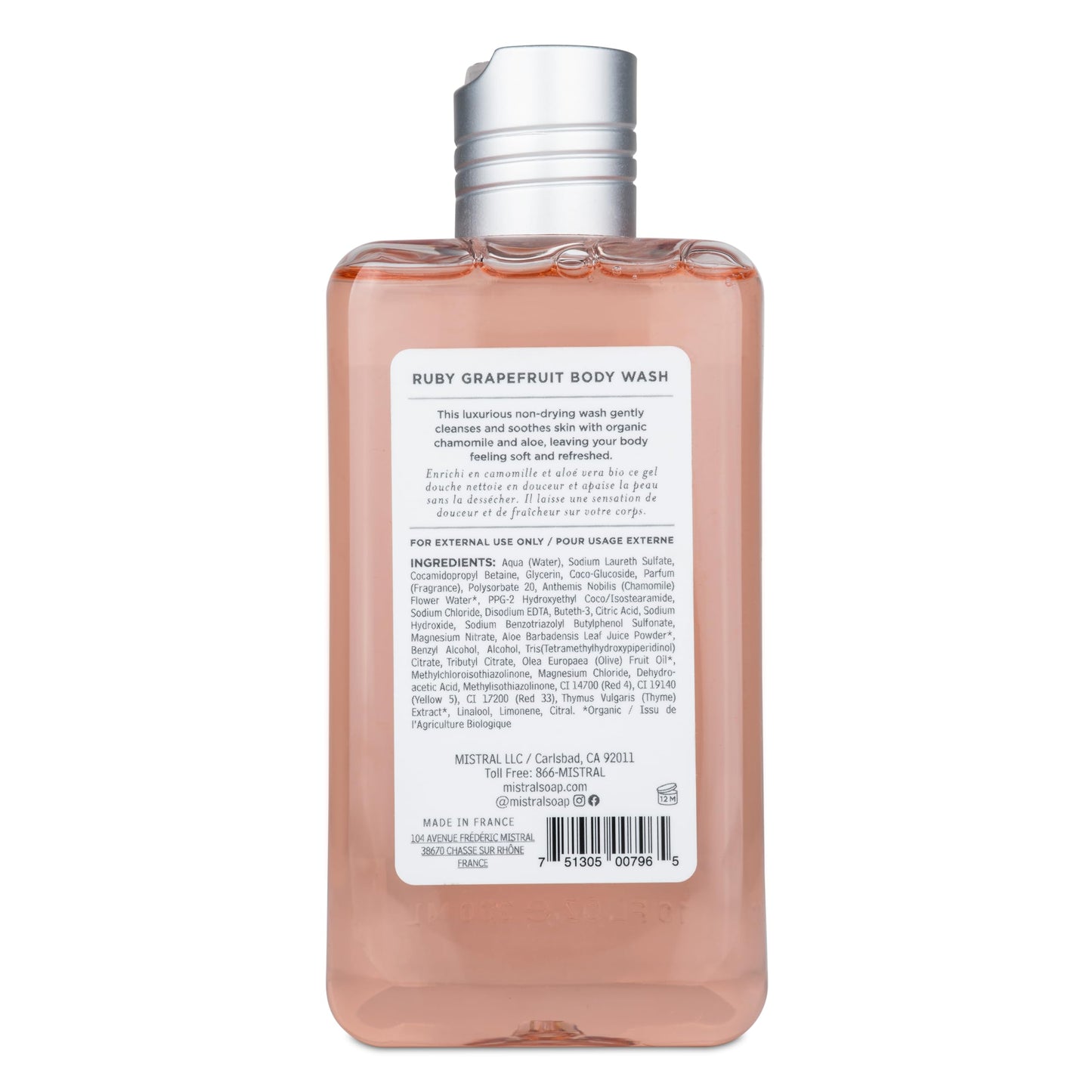 Mistral Ruby Grapefruit Body Wash, 10 fl oz, Natural Chamomile and Aloe, pH Balanced Beauty & Personal Care Mistral
