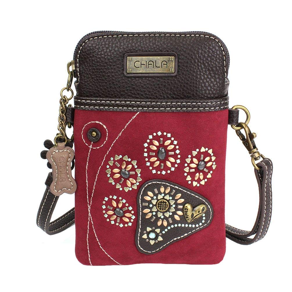 Chala Dazzled Paw Print Cellphone Convertible Strap Crossbody Handbag, Dog Lovers Gift