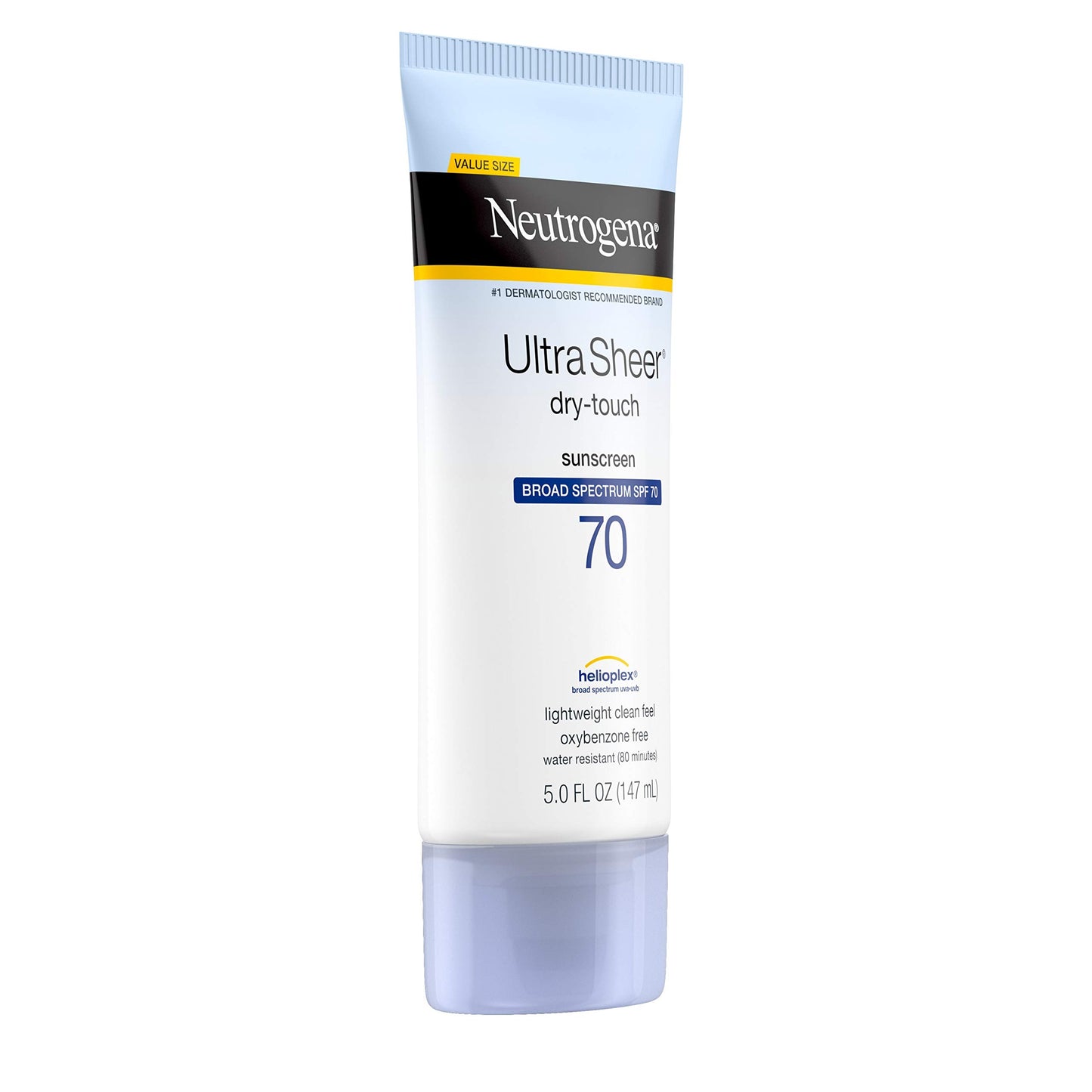 Neutrogena Ultra Sheer Dry-Touch Sunscreen Lotion, Broad Spectrum SPF 70 UVA/UVB Protection, Oxybenzone-Free, Light, Water Resistant, Non-Comedogenic