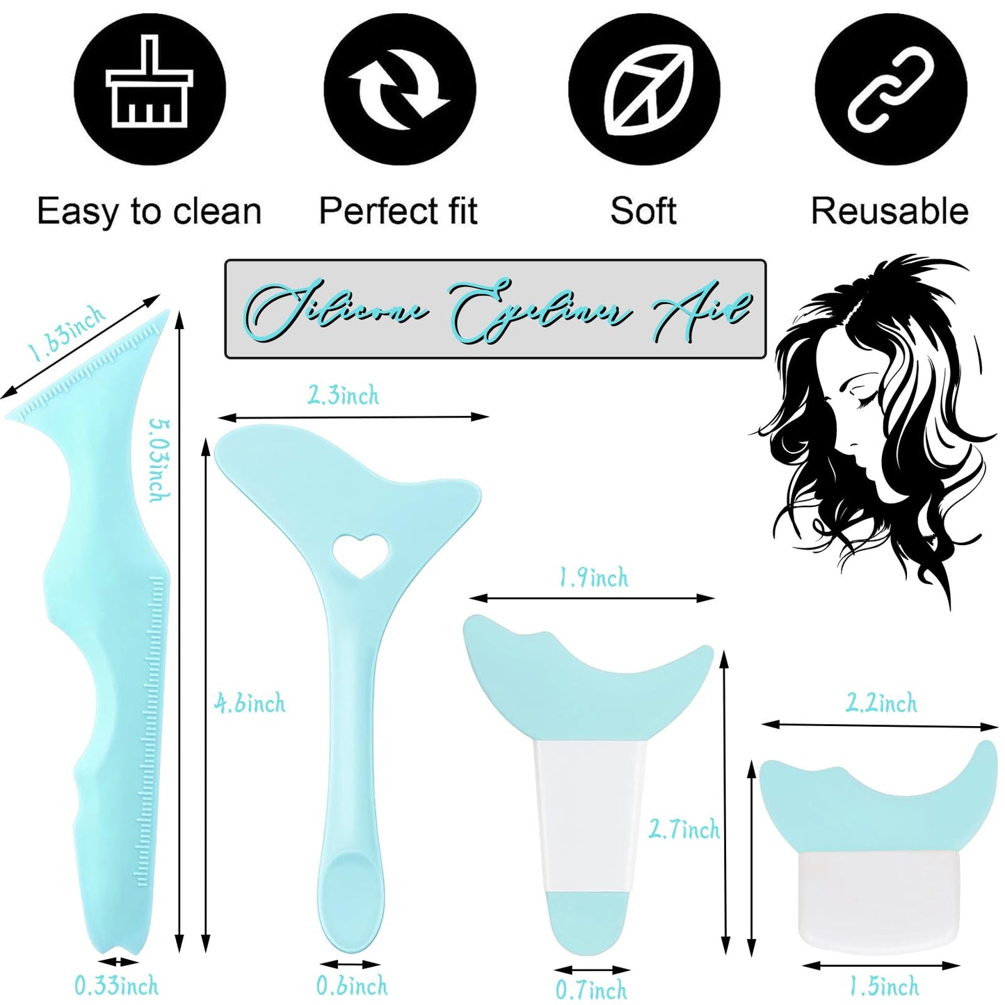 4Pcs Reusable Silicone Eyeliner Stencils - Mascara Shield Guard, Eyelash Lipstick Eyeshadow Applicators Aid Tool - Multifunctional Eye Makeup Tool