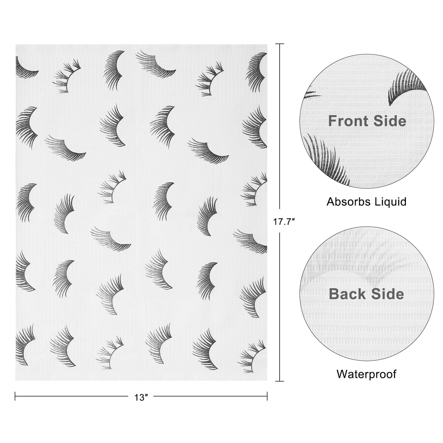 PRASNE Lashing Dental Bibs Disposable Pack of 125, Lash Pillow Cover of Lash Supplies, White 3-Ply Paper Poly Waterproof Towels, 13” x 18”, Black