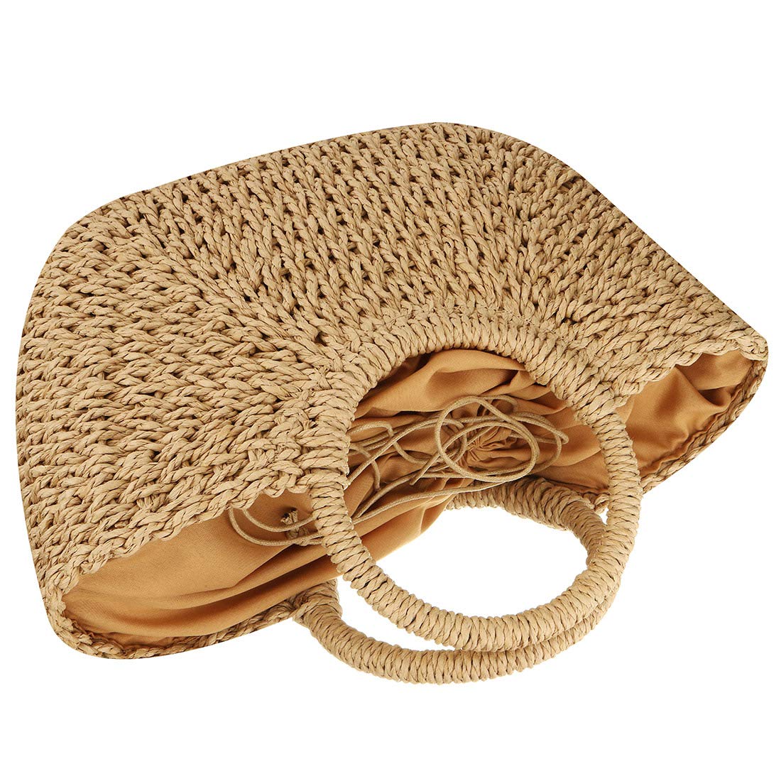 EROUGE Natural Chic Straw Bag Hand Woven Round Handle Handbags Retro Summer Beach Bag (Coyote brown)