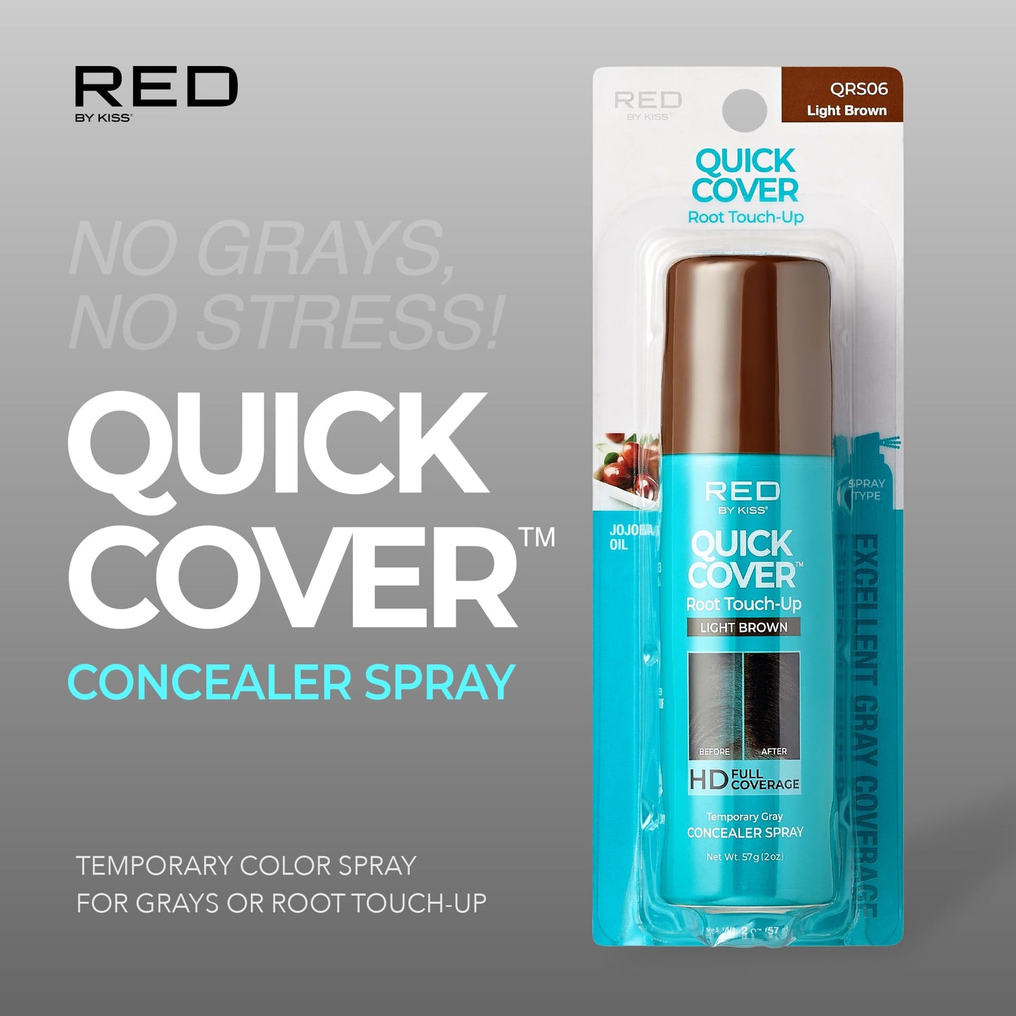 Red by Kiss Quick Cover Root Touch-Up Spray, Waterproof & Smudge-Proof Gray Coverage, Quick-Dry Formula with Jojoba Oil, Lightweight & Travel-Friendly