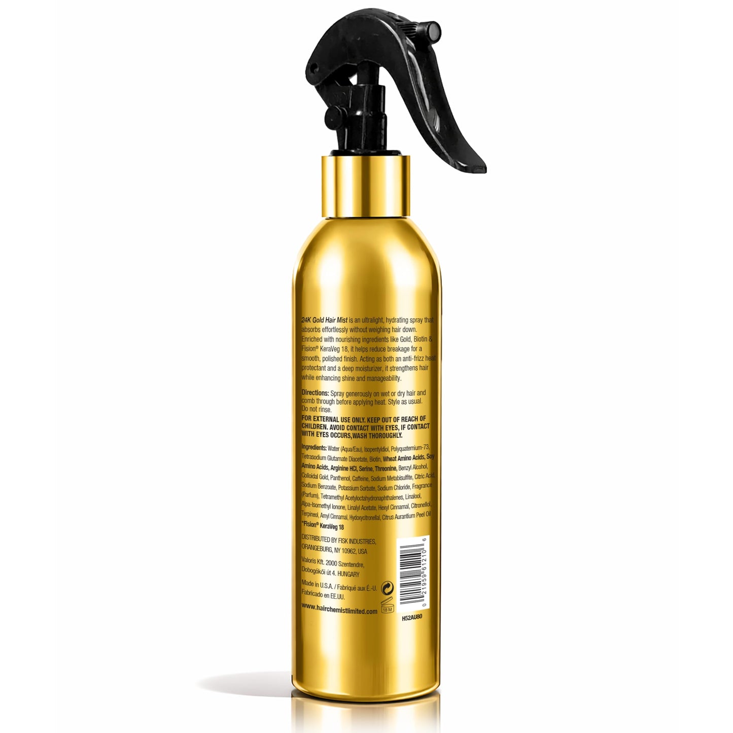 Hair Chemist 24k Gold Heat Protection Hair Mist 8 Ounce- UV & Thermal Heat Protectant Spray for Blow Drying & Flat Iron- Anti-Frizz and Shine