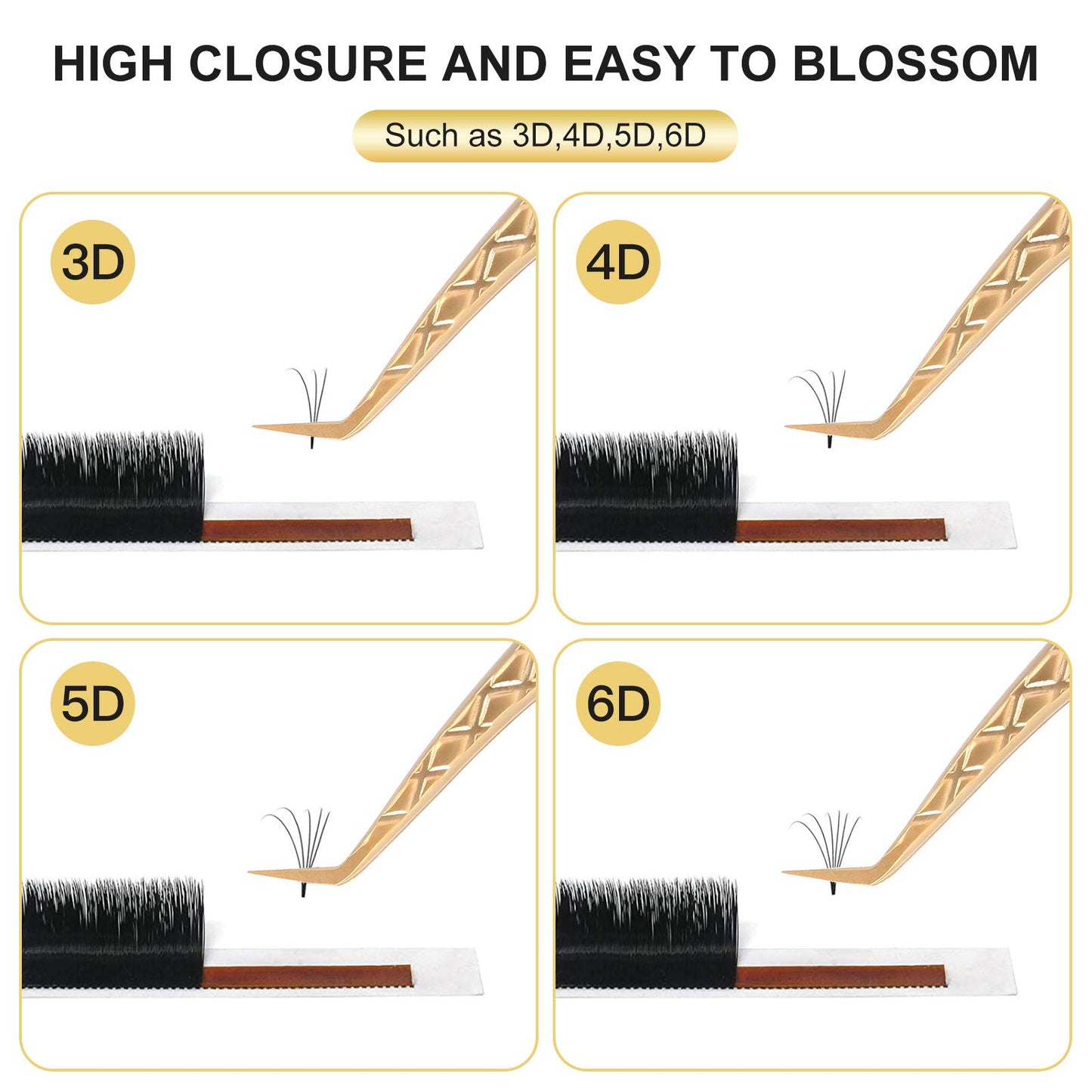 FEITA Eyelash Extension Tweezer Set Gold Lash Applicator Tool - Precision Lashes Diamond Grip Tweezers for 2D-6D Volume & Individual Eyelashes