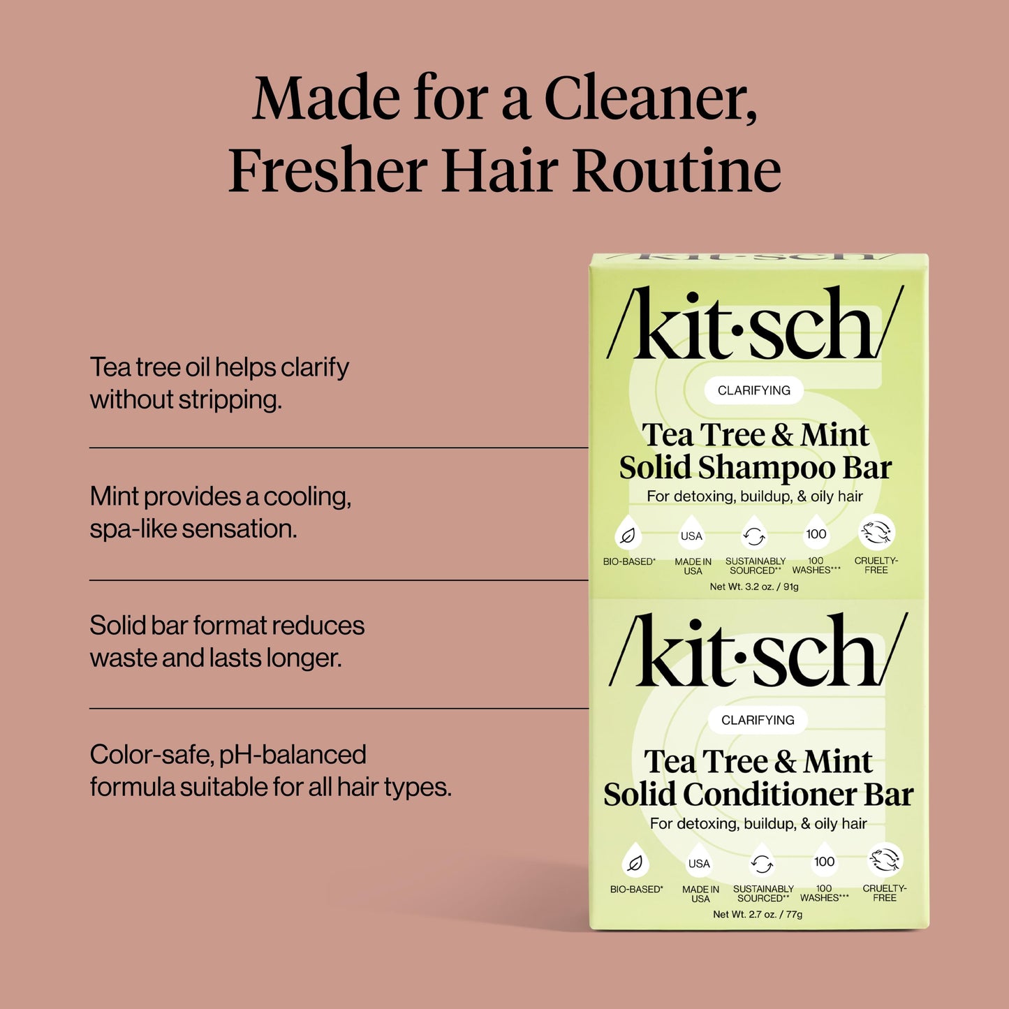 Kitsch Clarifying Tea Tree Shampoo and Conditioner Set - Shampoo & Conditioner Bar for Women and Men, Scalp & Oil Control Hair Care - Free of Paraben