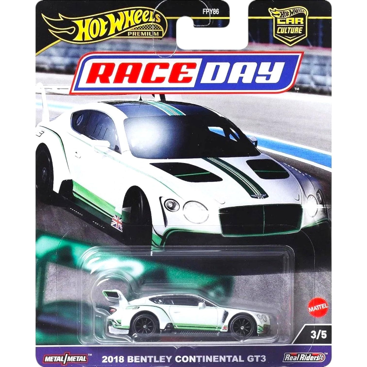 Hot Wheels Race Day Car Collection, 5-Pack Die-Cast Cars, Porsche 911 GT3, Corvette C8.R, Bentley Continental GT3, Nissan Z GT4, BMW 320 FPY86-961D