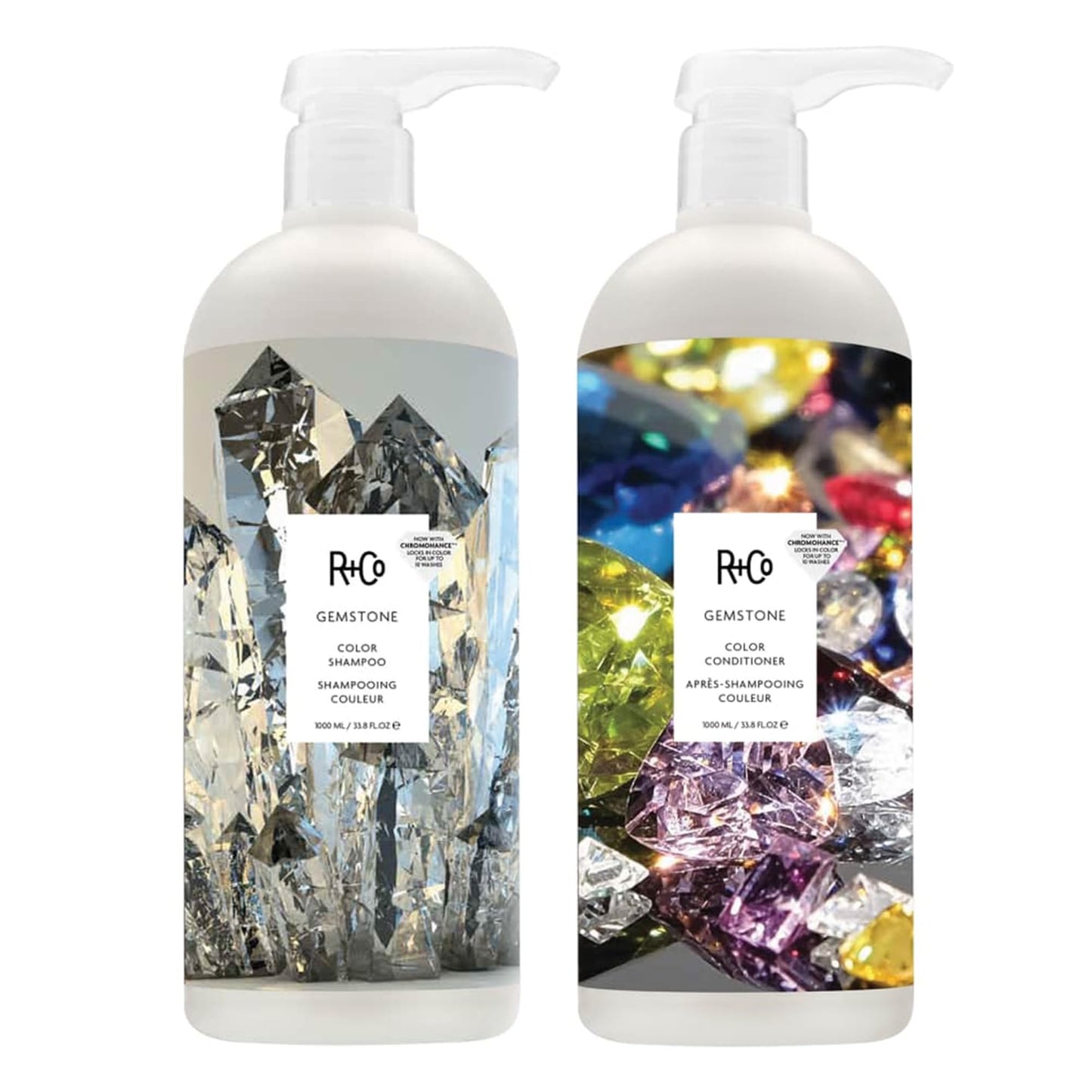 R+Co Gemstone Color Shampoo and Conditioner Liter Set - Color Protection for Vibrant, Fade-Resistant Hair - Hydration, Shine & Sealed Split Ends