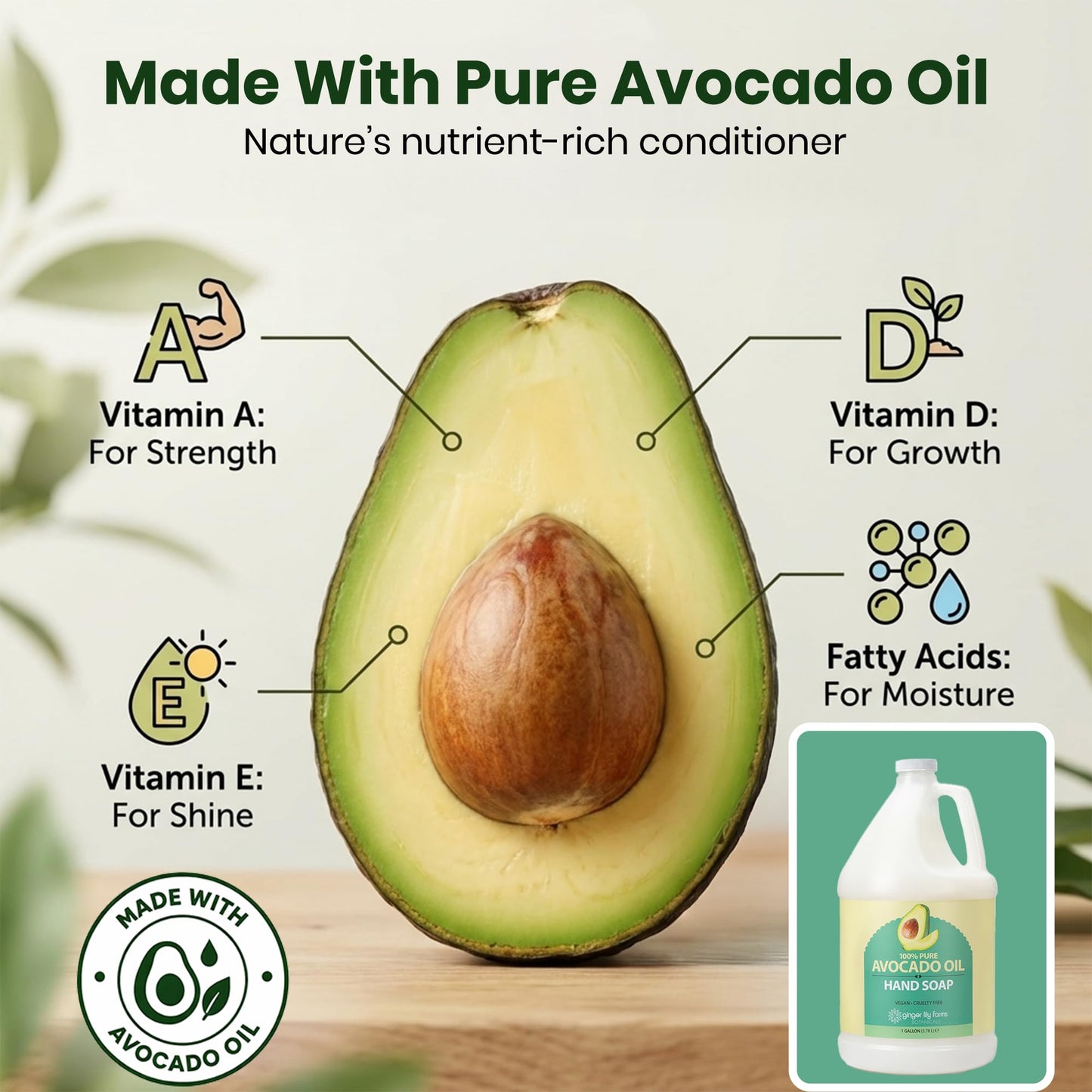 Ginger Lily Farms Botanicals 100% Pure Avocado Oil Hand Soap for All Skin Types, 100% Vegan & Cruelty-Free, 1 Gallon (128 Fl Oz) Refill