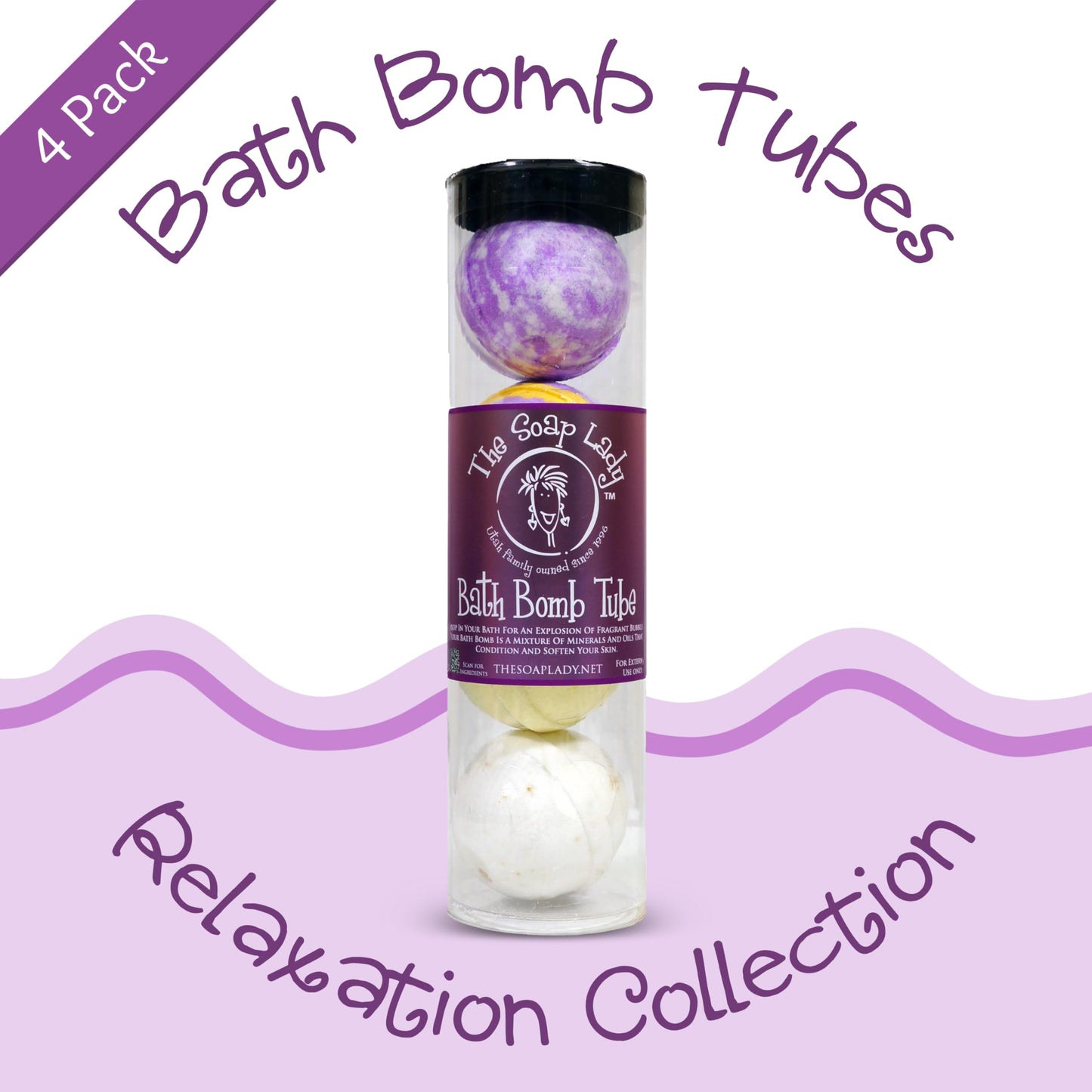 The Soap Lady Relaxation Bath Bombs - Lavender, Oatmeal Milk Honey & Lavender, Lemongrass with Calendula, and Oatmeal Milk & Honey - 4 Pack