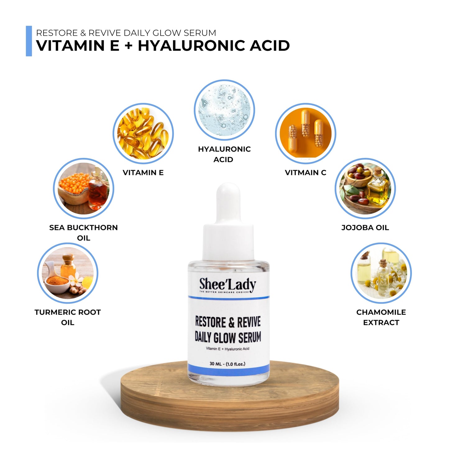 Shee'lady Restore & Revive Daily Glow Serum Daily Anti-Aging Wrinkle and Skin Tone Skin Care Treatment, Brightening Serum, Stocking Stuffers for Men