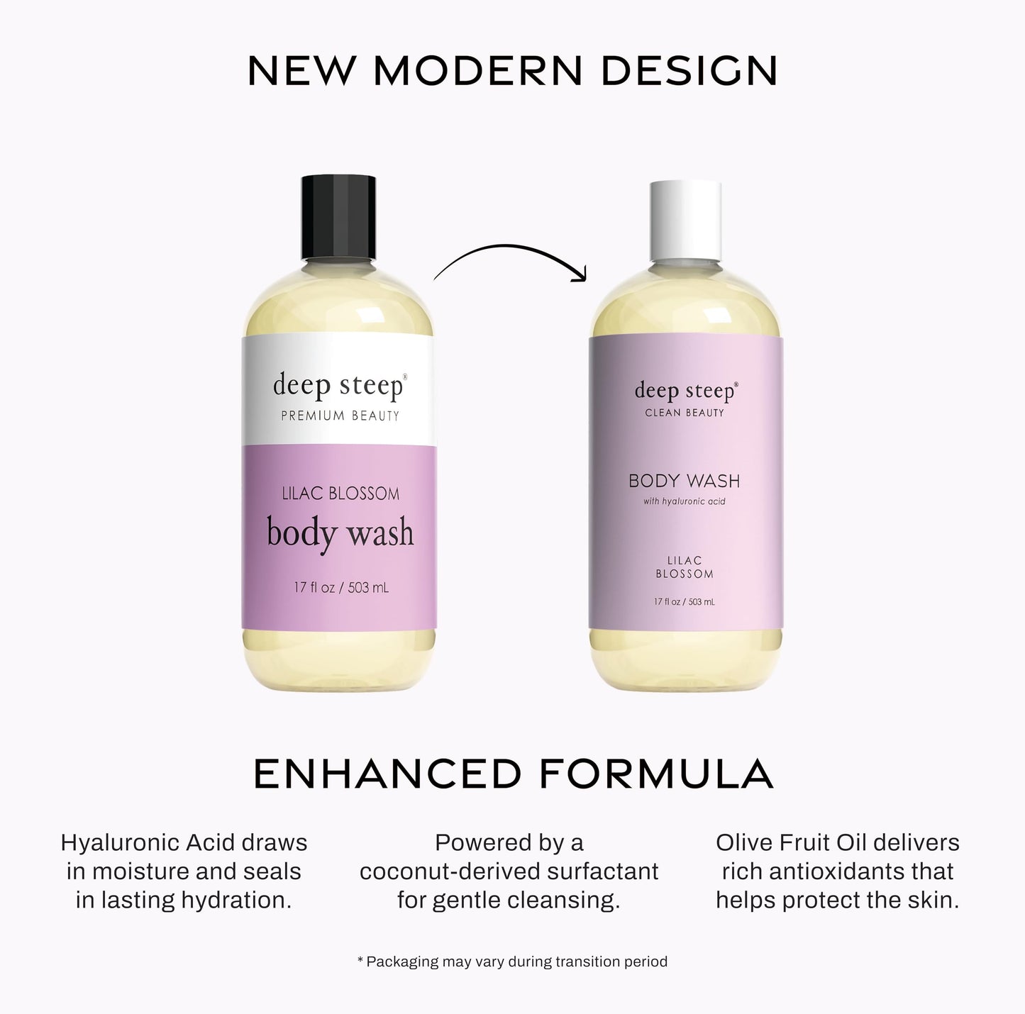 Deep Steep Body Wash, Lilac Blossom, 17 oz - Hydrating Shower Gel with Hyaluronic Acid, Shea Butter, Aloe Vera & Argan Oil - Vegan, Clean Beauty