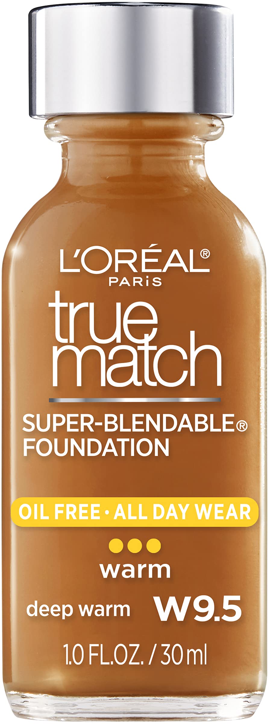 L’Oréal Paris Makeup True Match Super-Blendable Liquid Foundation, Deep Warm W9.5, 1 Fl Oz,1 Count