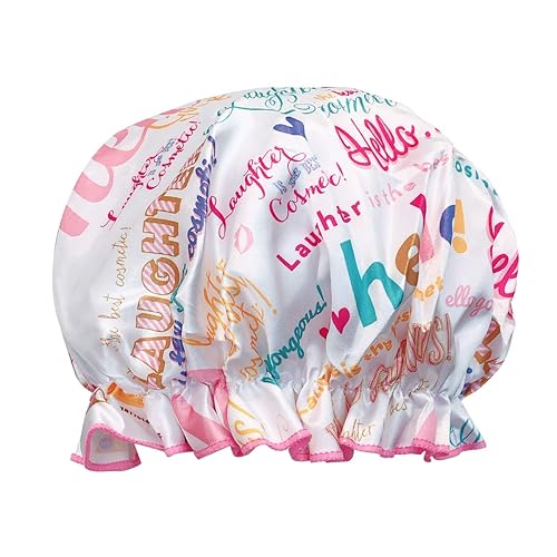allydrew Reusable Women's Waterproof Shower Caps for Long Hair, Hello Laughter
