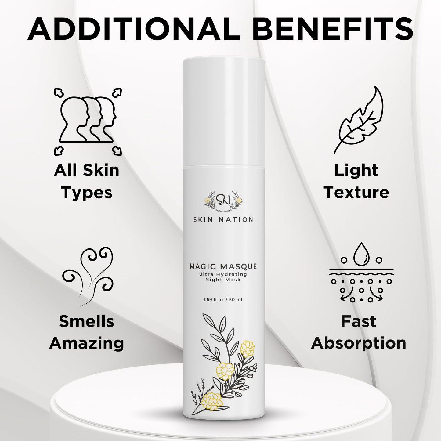 Skin Nation Magic Masque, Hydrating Night Mask with Hyaluronic Acid & Botanicals, Plant-Based Overnight Mask for Dry Skin, Smooth Texture & Radiant