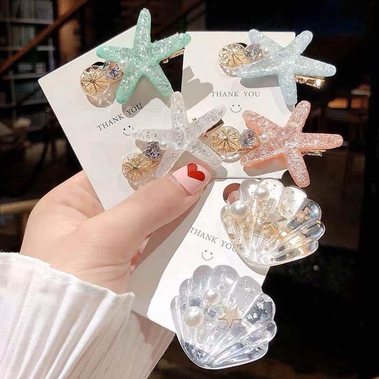 6Pcs Ocean Pearl Shell Starfish Hair Clip - Super Flash Edge, Bangs Clip, Headdress