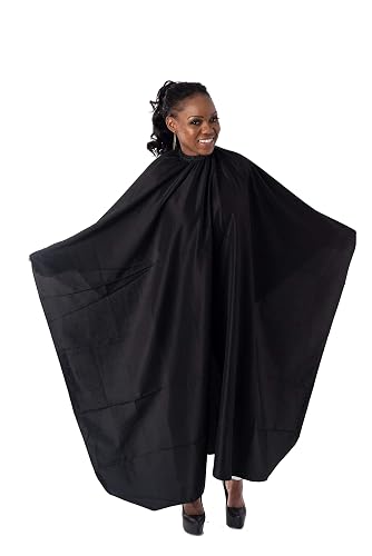 Capes By Sheena Black Nylon Hairdresser Barber Cape W/ 10 Snap Closure, X Large 66” L x 53.5” Stylist Supplies for Hair-Cutting