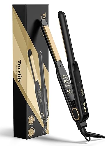 Terviiix 1/2 Inch Flat Iron for Short Hair, Small Hair Straightener and Curler 2-in-1 for Pixie Cuts & Touch-Ups, Rounded Edge Mini Flat Iron for Men