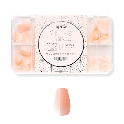 Apres Neutrals Gel-X Chloe Box Of Nail Tips, 11 Sizes 00-9, Soft Gel Tip Box (150pcs) (Natural Coffin Extra Short, 150) Beauty & Personal Care APRÉS
