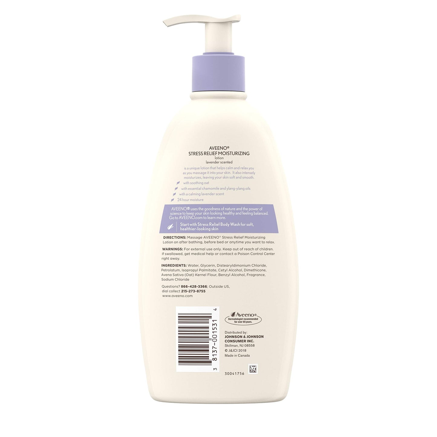 Aveeno Stress Relief Moisturizing Body Lotion with Lavender, Natural Oatmeal & Chamomile & Ylang-Ylang Essential Oils to Calm & Relax, Non-Greasy