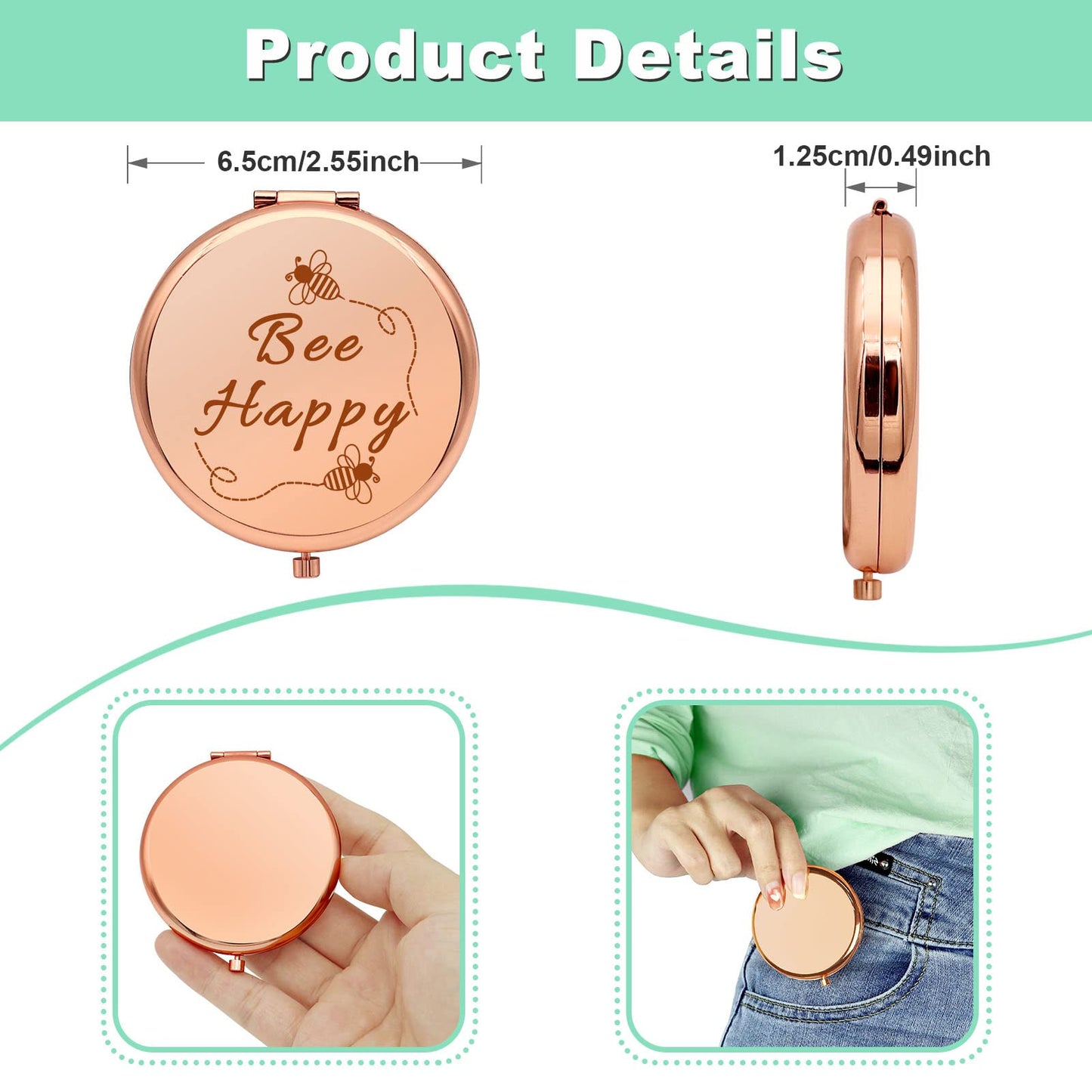 Bee Gift for Women Honey Bee Lover Gifts for Girls Inspirational Gifts Compact Makeup Mirror for Friends Bestie Sister Bee Kind Gifts Travel Makeup