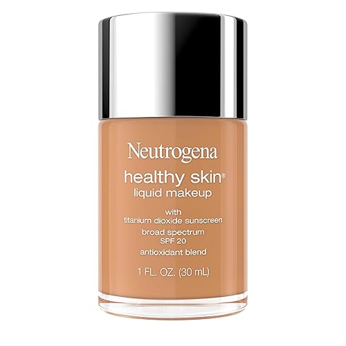 Neutrogena Healthy Skin Liquid Foundation Makeup Broad Spectrum SPF 20 Sunscreen, Medium Coverage, Vit B5, Antioxidants, All Day Wear, Golden Tan