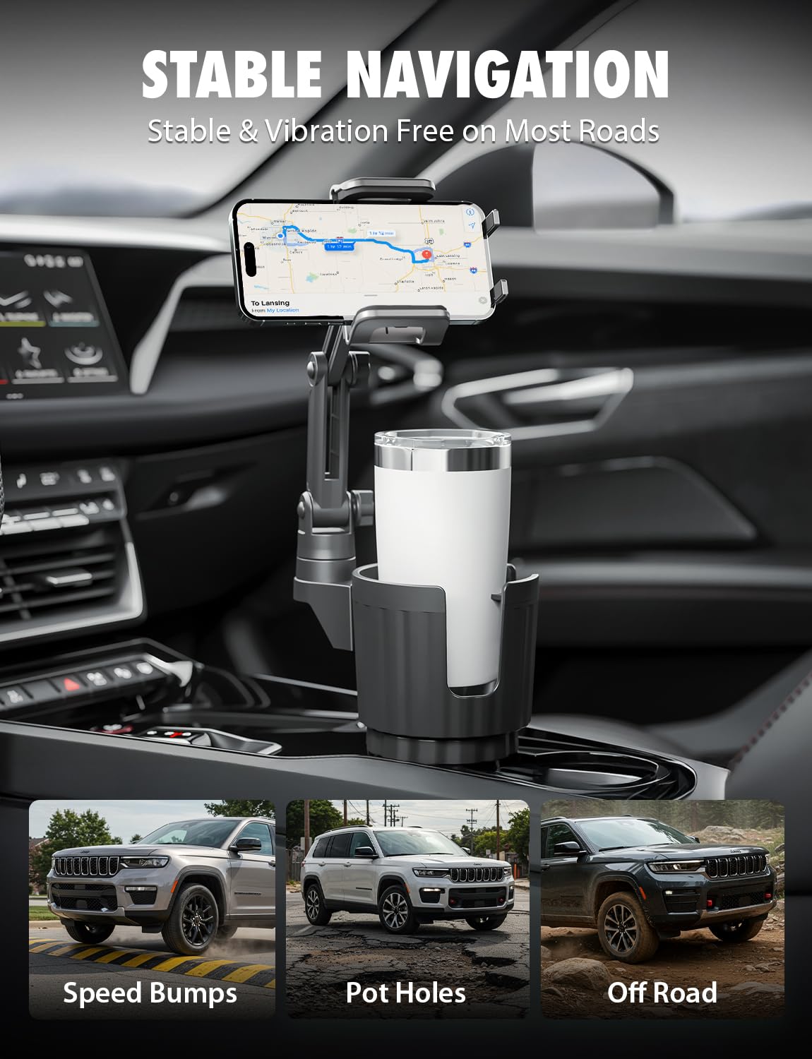 Bracketron Cup Holder Phone Mount for Car - TripGrip 2-in-1 Expandable Phone Holder with 360° Rotation & Ultra Stable Folding Support Legs, Fits…