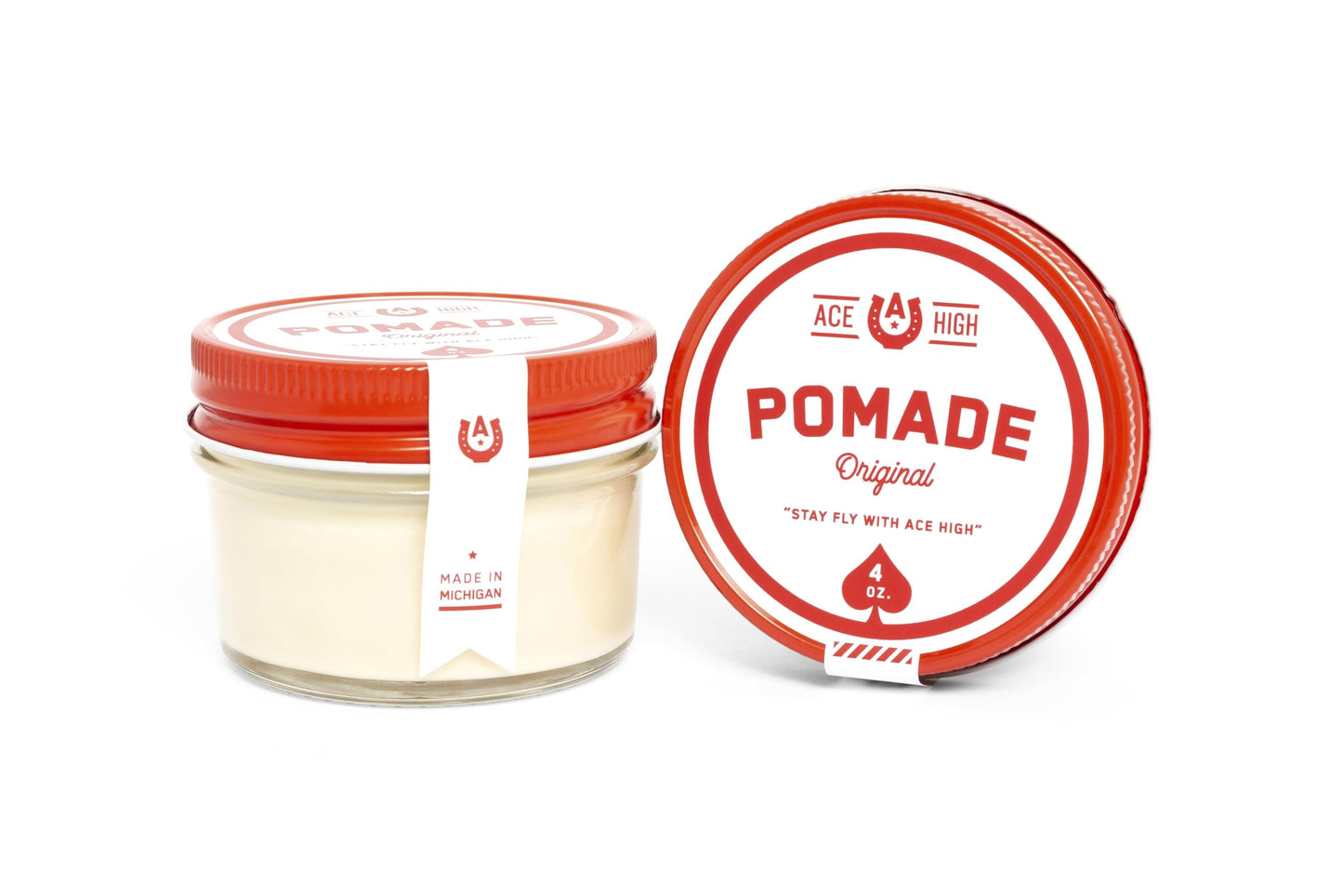 Ace High Pomade, Strong Hold, Natural Shine, Water Based, Hand Crafted, 4oz