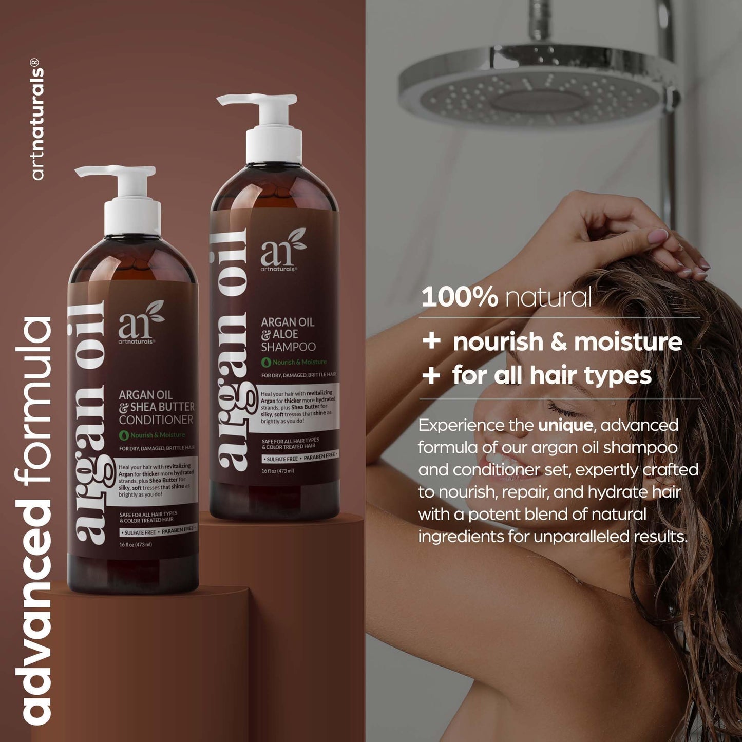 Argan Oil Shampoo and Conditioner Set - Sulfate-Free Formula with Nourishing Moroccan Oil and Keratin -for All Hair, Curly or Straight - Hydrate