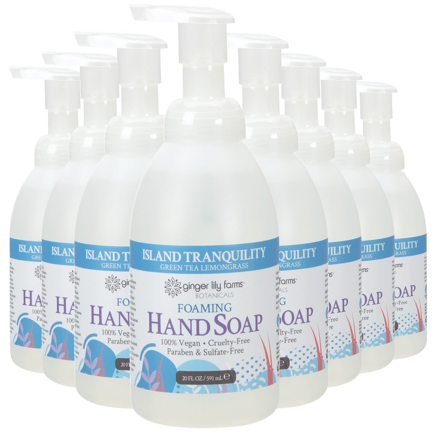 Ginger Lily Farms Botanicals All-Purpose Foaming Hand Soap Refill, Island Tranquility, 100% Vegan & Cruelty-Free, Green Tea Lemongrass Scent, 20 Fl Oz