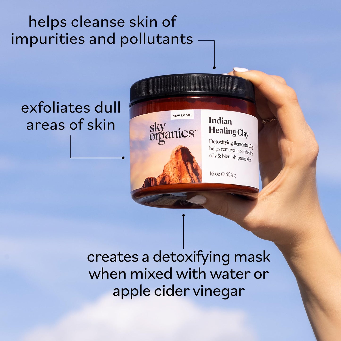 Sky Organics - Indian Healing Clay, 16 oz - Detoxifying Bentonite Clay Powder - Exfoliating Face Mask - Pore Cleaner - Combination & Oily Skin