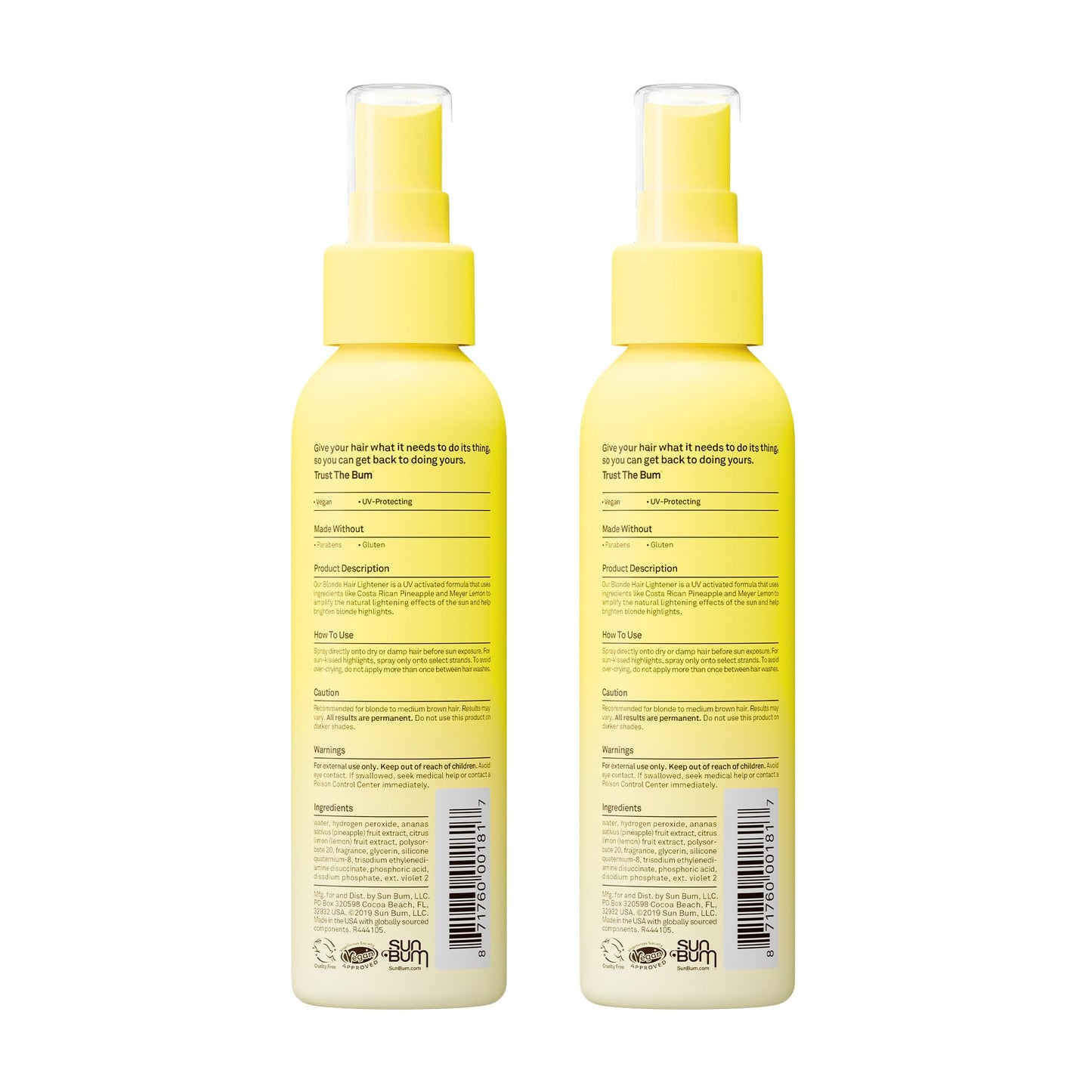 Sun Bum Blonde Hair Lightener - Vegan, Paraben, Gluten and Cruelty-Free Color Enhancing Brightener for Blondes, 2 Pack
