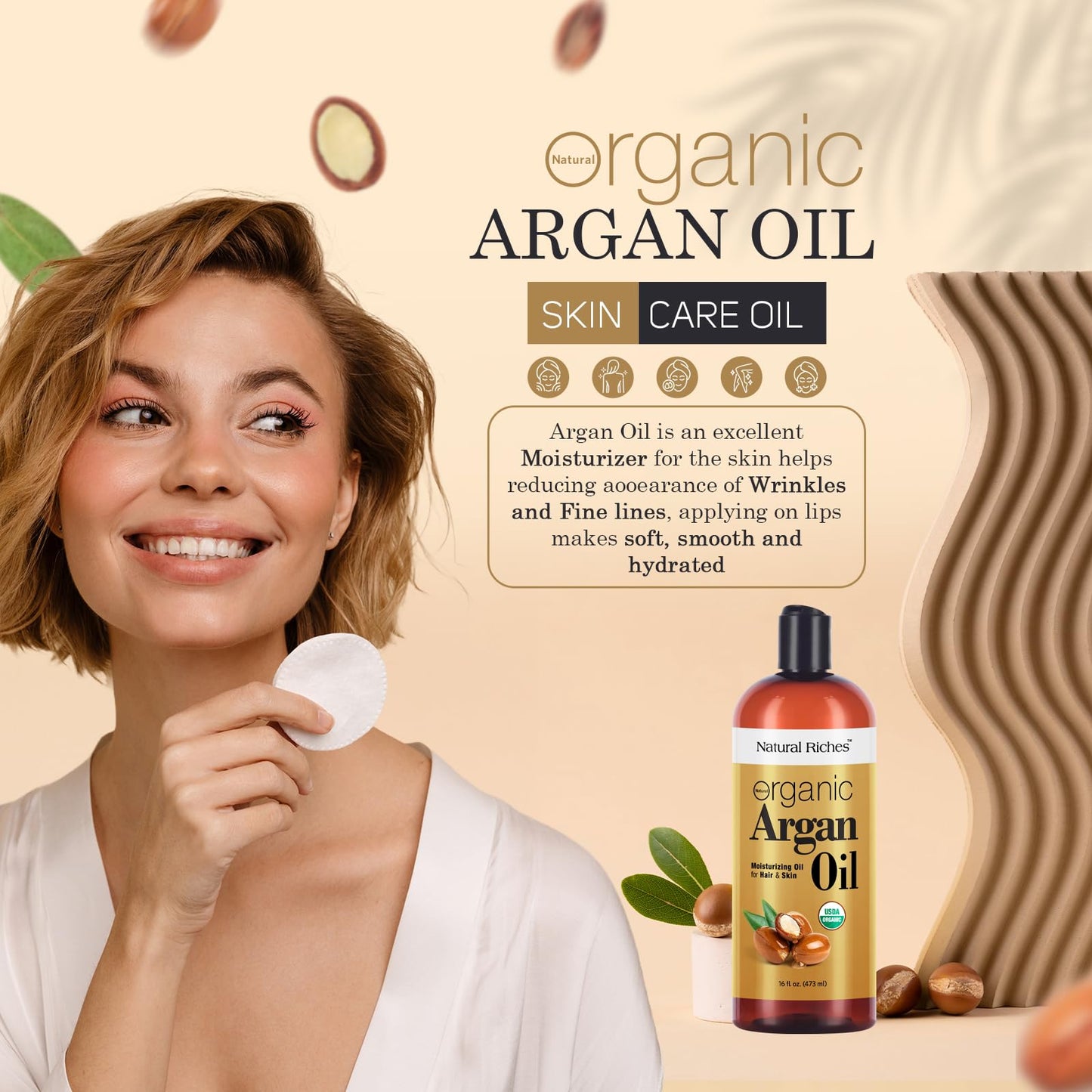 Natural Riches Organic Argan Oil of Morocco 16oz Penetrating Hair oil Deep Moisturizing Serum for Dry, Damaged & Coarse Hair pure Moroccanoil Cold