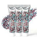 3PC Waterproof Red White Blue Hair Glitter Stick for Patriotic Celebrations &Game Days, 4th of July Glitter Stick, Sparkling Face&Body Makeup