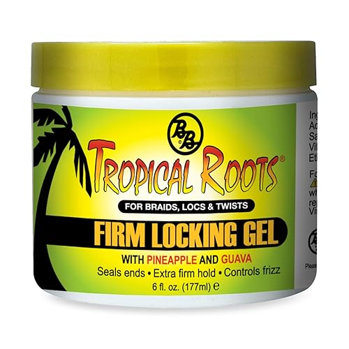 Bronner Bros Tropical Roots Firm Locking Gel - Loc & Twist Gel Ideal for Braids, Twists & Locs with Pineapple & Guava Extracts, Vitamins B5 & B12