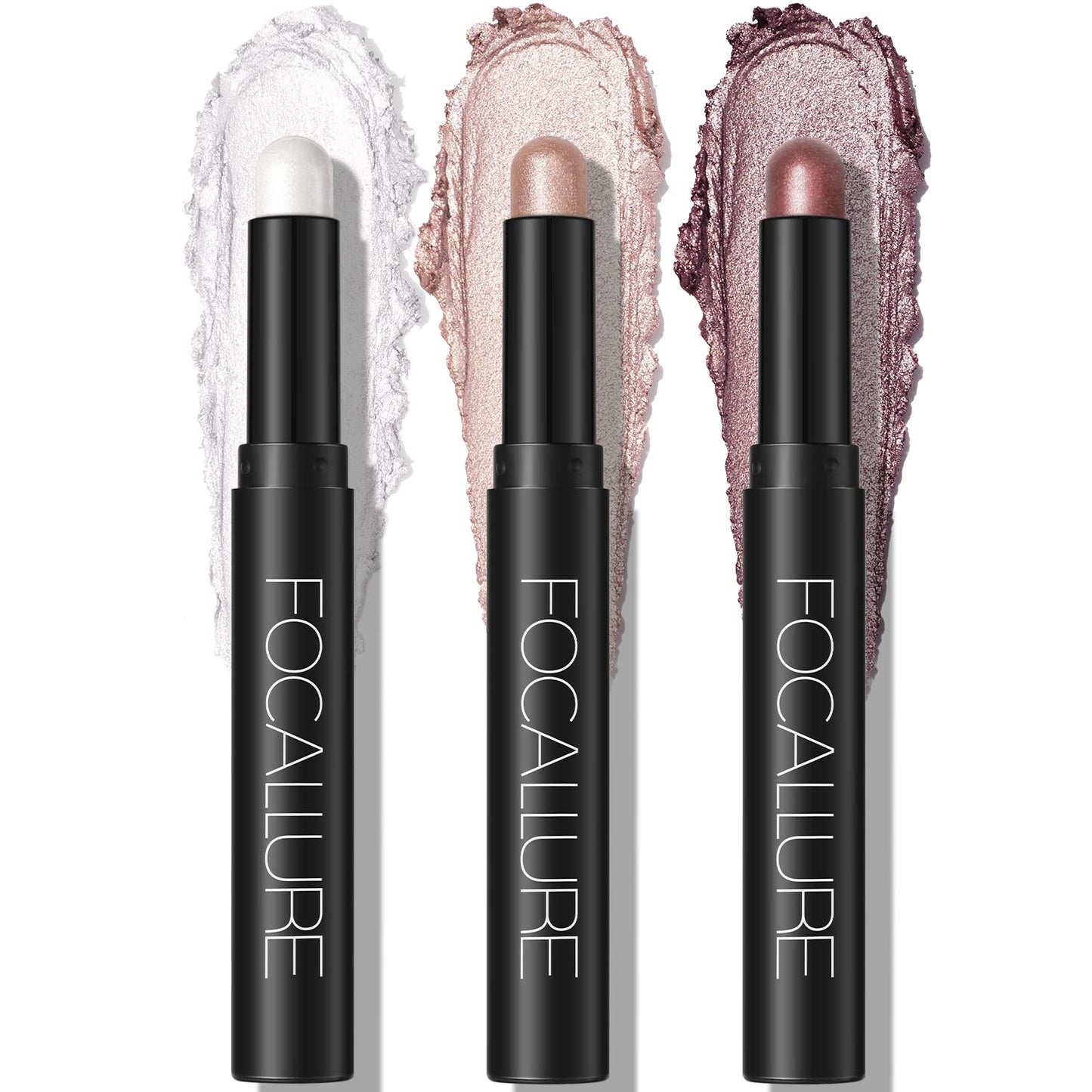 FOCALLURE 3 Pcs 2 in 1 Eyeshadow and Eyeliner Pen, Shimmer Eye Shadow Pencil, High Pigmented Eyeshadow, Highlighter Eye Liner, Multi-Dimensional eyes