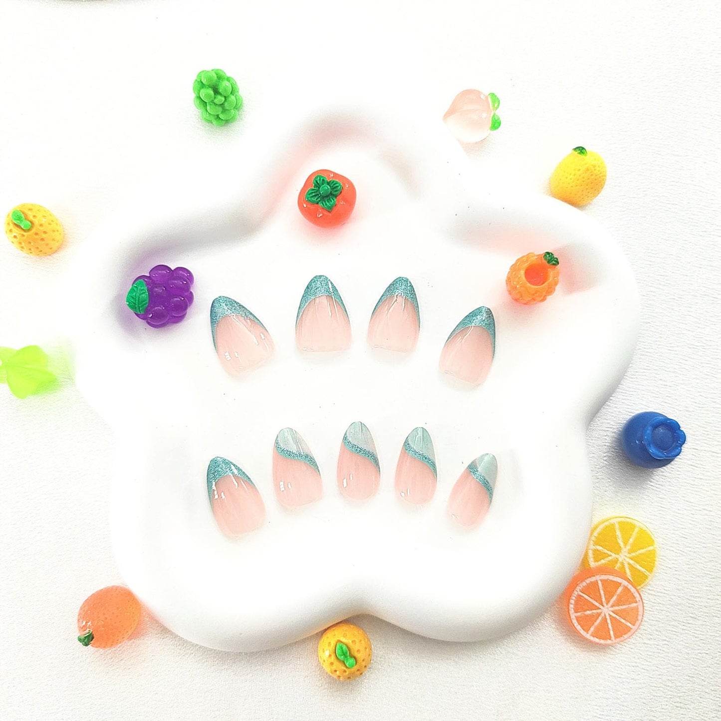 Blue French Tip Press on Nails Short Fake Nails Almond Glitter Glue on Nails Light Pink Full Cover Acrylic Nails Press ons Glossy Artificial False Beauty and Personal Care MAOTTIE