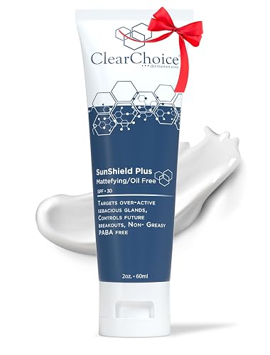 Clear Choice Sun Shield Plus 1.7oz - Non-Greasy Daily Sunscreen for Oily & Acne-Prone Skin, SPF 30, Controls Breakouts & Sebum, PABA-Free with Zinc
