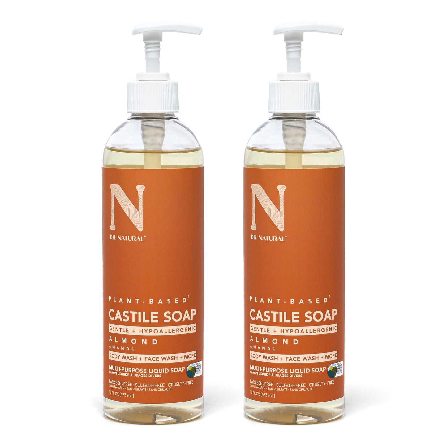 Dr. Natural Pure Castile Soap 2pc, Almond, 16 oz