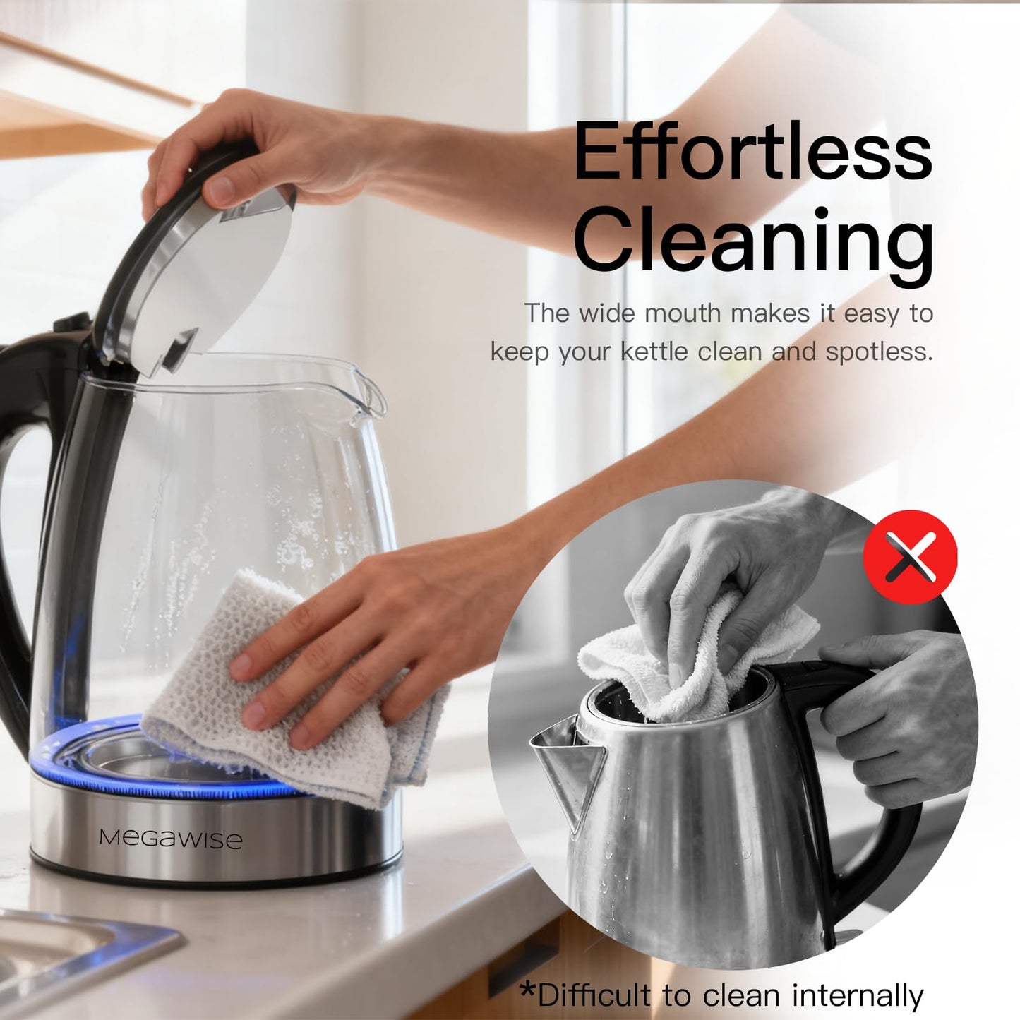 Megawise Electric Glass Kettle with Auto Shut-Off (1.8L)