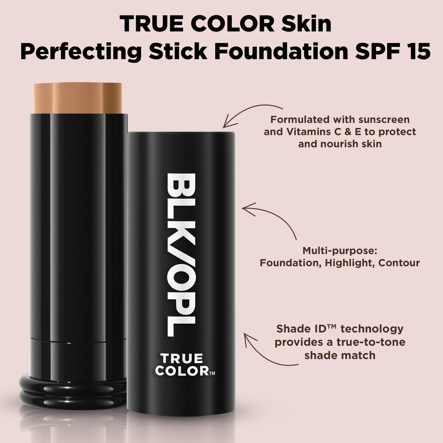 BLK/OPL Skin Perfecting Foundation Stick, SPF 15 Buildable & Blendable Face Foundation Makeup with Matte Finish - Full Coverage, Color Correcting