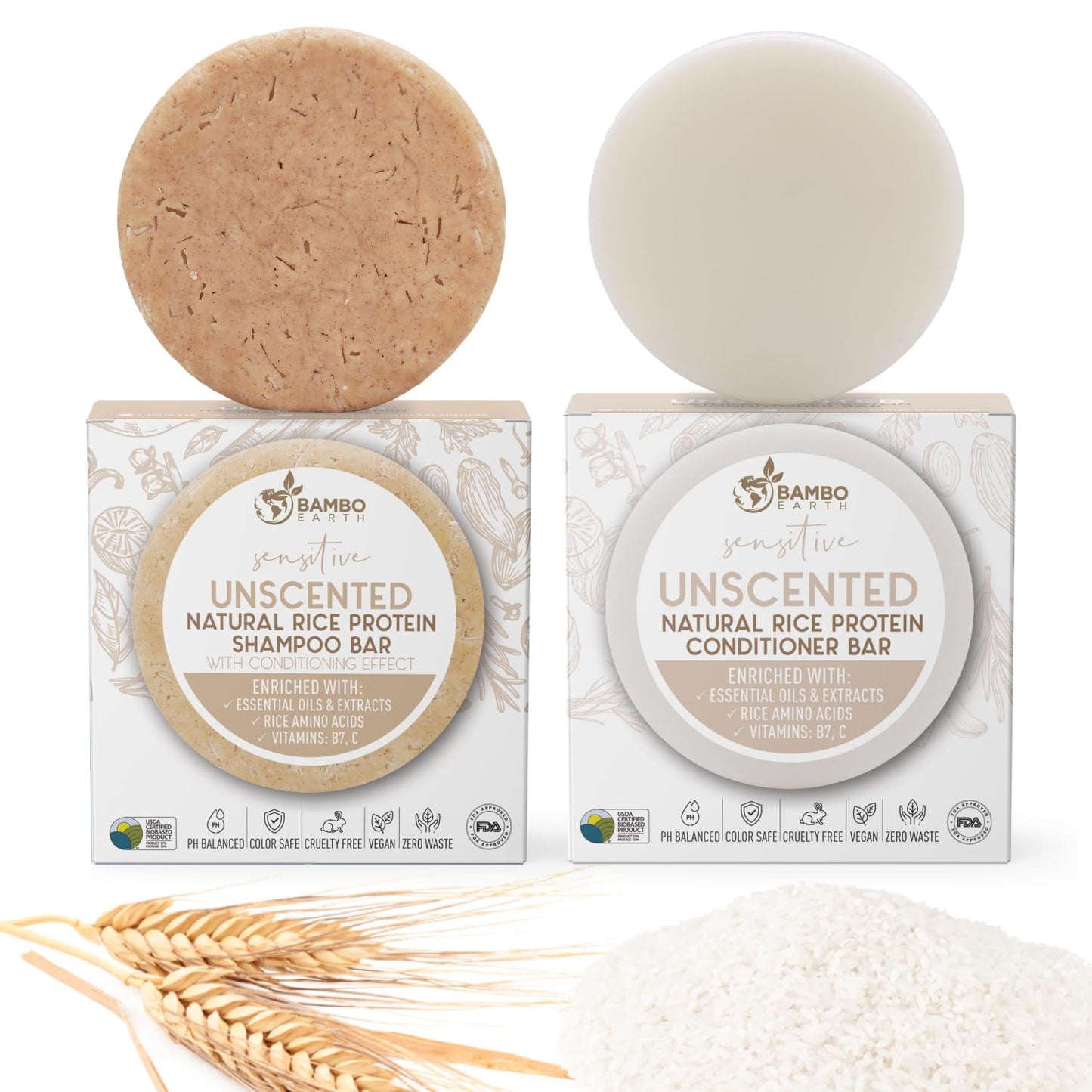 Solid Rice Protein Water Shampoo & Conditioner Hair Soap - Shampoo and Conditioner Bars For Hair With All Natural Plant Based Essential Oils And Zero