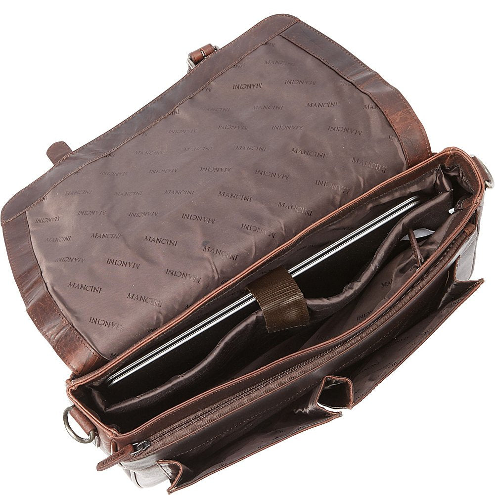 Mancini Leather Goods Single Compartment 15" Laptop Briefcase with RFID Secure